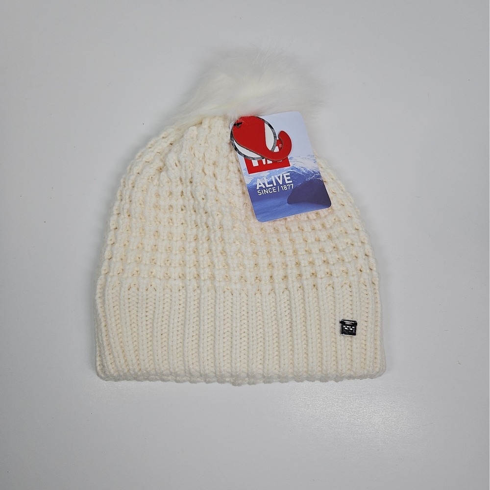 Helly Hansen Womens Ivory Snowfall Faux Fur Lined Pom Pom Beanie NWT